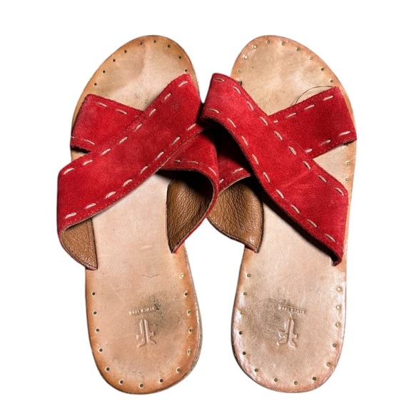 Frye Shoes New Frye Pickstitch Red Suede Slide Sandals Size 7.5 - Picture 3 of 5